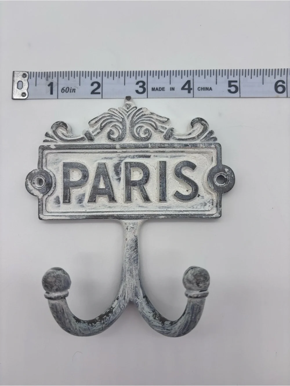 Paris Double Hook Wall Decor - Whitewash Finish